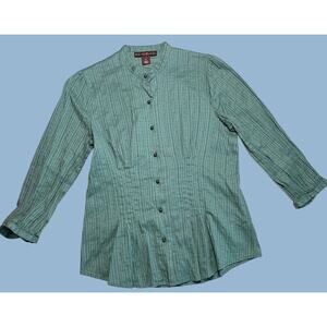 Retro Prairie 3/4 Sleeve Blouse Top Shirt V Neck Sz 4 Green Cosplay Western Boho